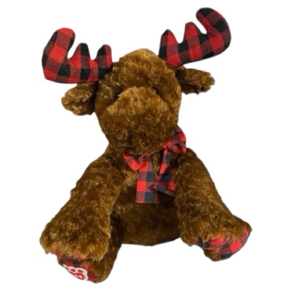 Build-A-Bear Winter Wishes Moose, Christmas Plush, Faux Fur, Buffalo Check